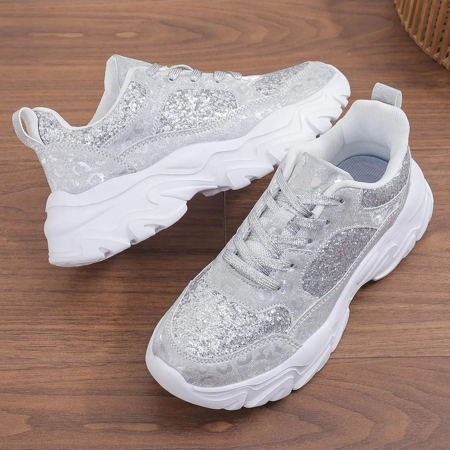 Damen Pailletten Sneakers Plateau Trainer Schuhe Walkingschuhe Freizeitschuhe Atmungsaktiv Indoor Soccer Shoes Women 6