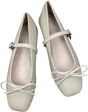 Dear Time Women's Square Toe Bow Mary Jane Shoes Retro Flats Comfortable Ballet Flats Dressy Mary Janes for Women
