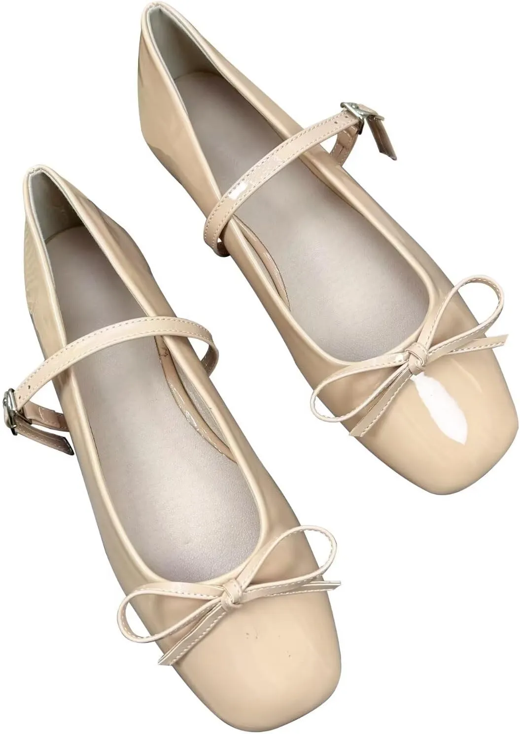 Dear Time Women's Square Toe Bow Mary Jane Shoes Retro Flats Comfortable Ballet Flats Dressy Mary Janes for Women