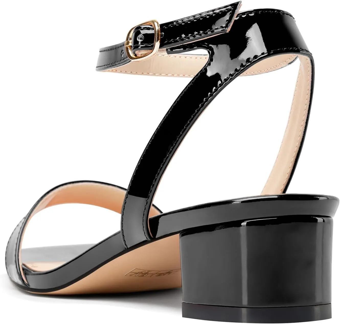 DearOnly Womens Chunky Block Low Heel Square Toe Ankle Strap Sandals Slingback Patent Leather Buckle Summer Dress Shoes 1.2 Inches Heels