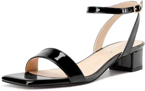 DearOnly Womens Chunky Block Low Heel Square Toe Ankle Strap Sandals Slingback Patent Leather Buckle Summer Dress Shoes 1.2 Inches Heels