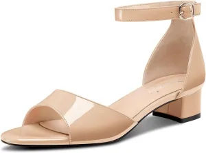 DearOnly Womens Low Block Heel Sexy Ankle Strap Open Toe Sandals Patent Leather Basic Classic Buckle Prom Casual Dress Shoes 1.2 Inches Heels