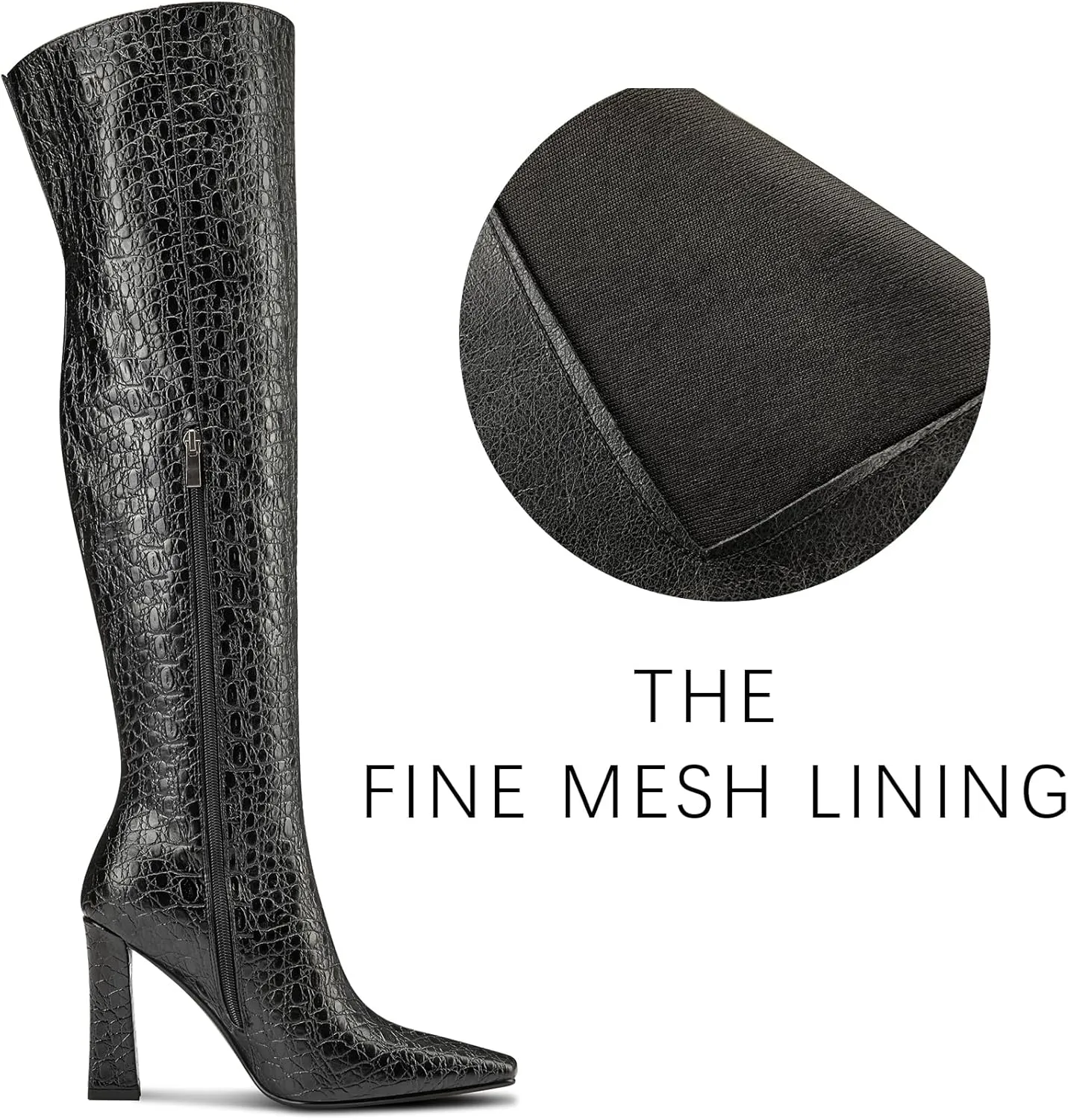 DearOnly Womens Pointed Toe Thigh High Boots Chunky Block Heel Over The Knee High Boots Zipper Sexy Fashion High Heel Long Boots 3.9 Inches Heels