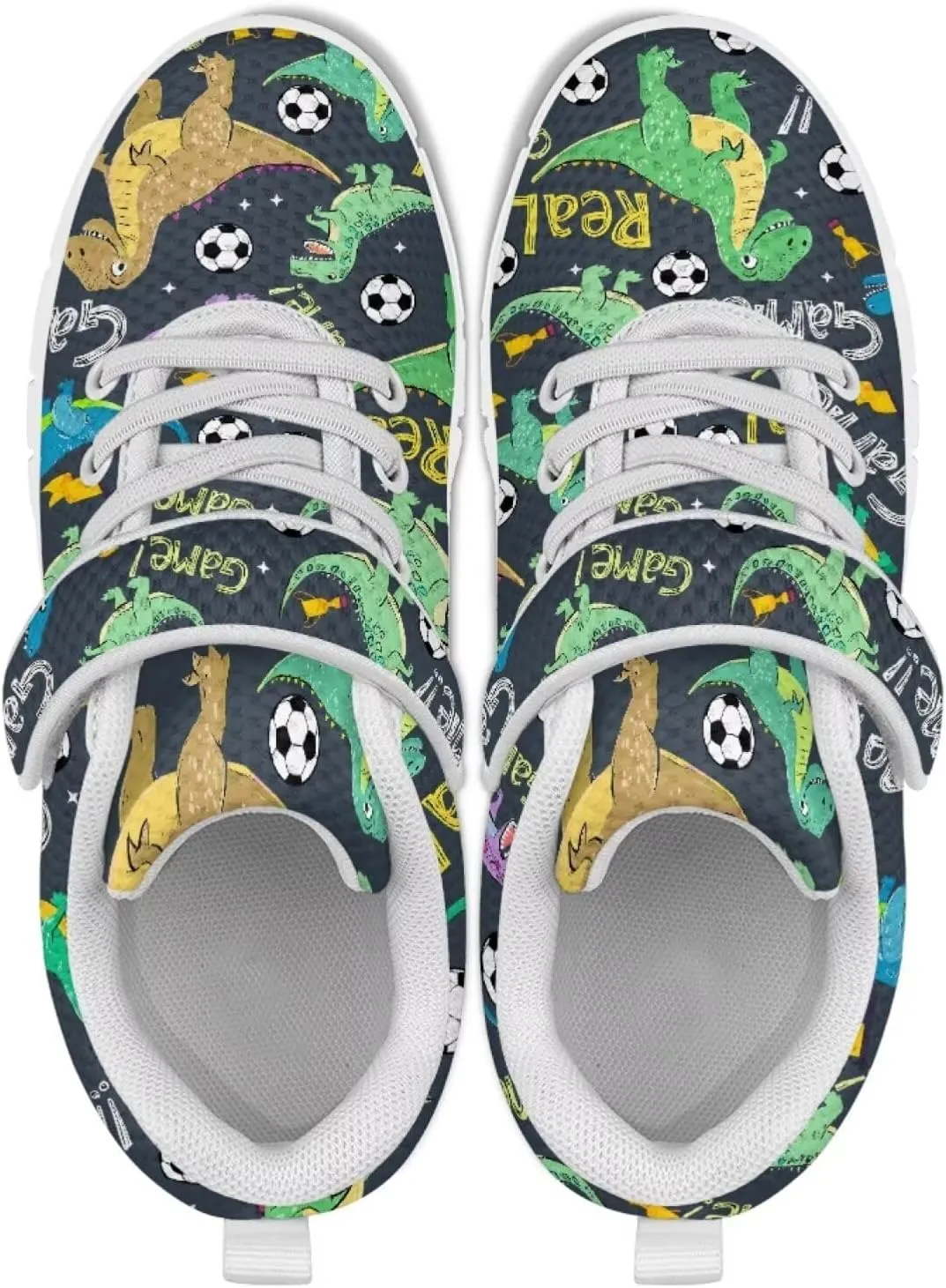 Dinosaur Print Boys Athletic Running Sneakers for Kids Hook & Loop Hiking Sneaker Fitness Shoes