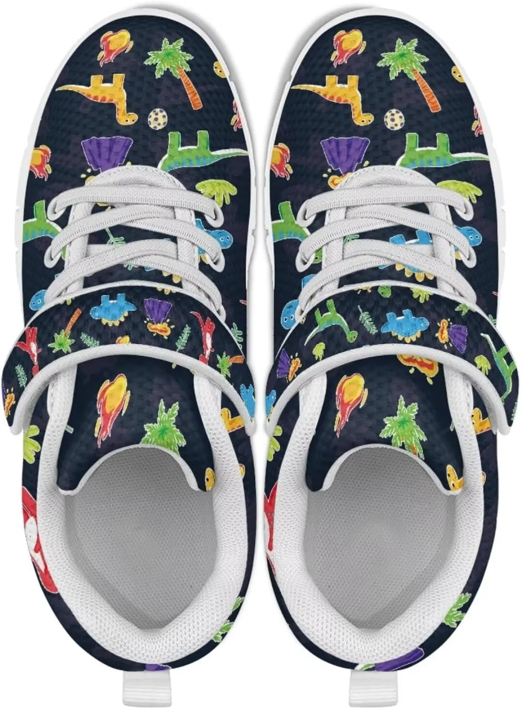 Dinosaur Print Boys Athletic Running Sneakers for Kids Hook & Loop Hiking Sneaker Fitness Shoes