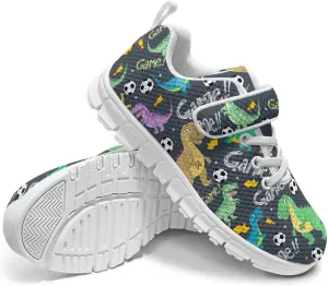 Dinosaur Print Boys Athletic Running Sneakers for Kids Hook & Loop Hiking Sneaker Fitness Shoes