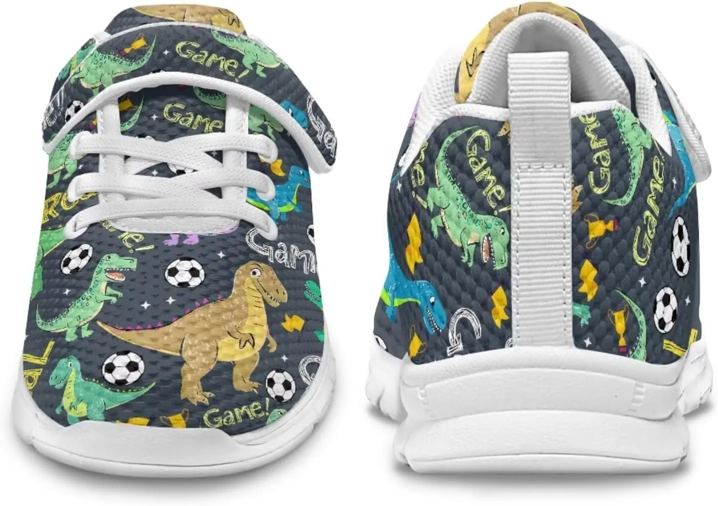 Dinosaur Print Boys Athletic Running Sneakers for Kids Hook & Loop Hiking Sneaker Fitness Shoes
