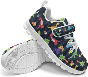 Dinosaur Print Boys Athletic Running Sneakers for Kids Hook & Loop Hiking Sneaker Fitness Shoes
