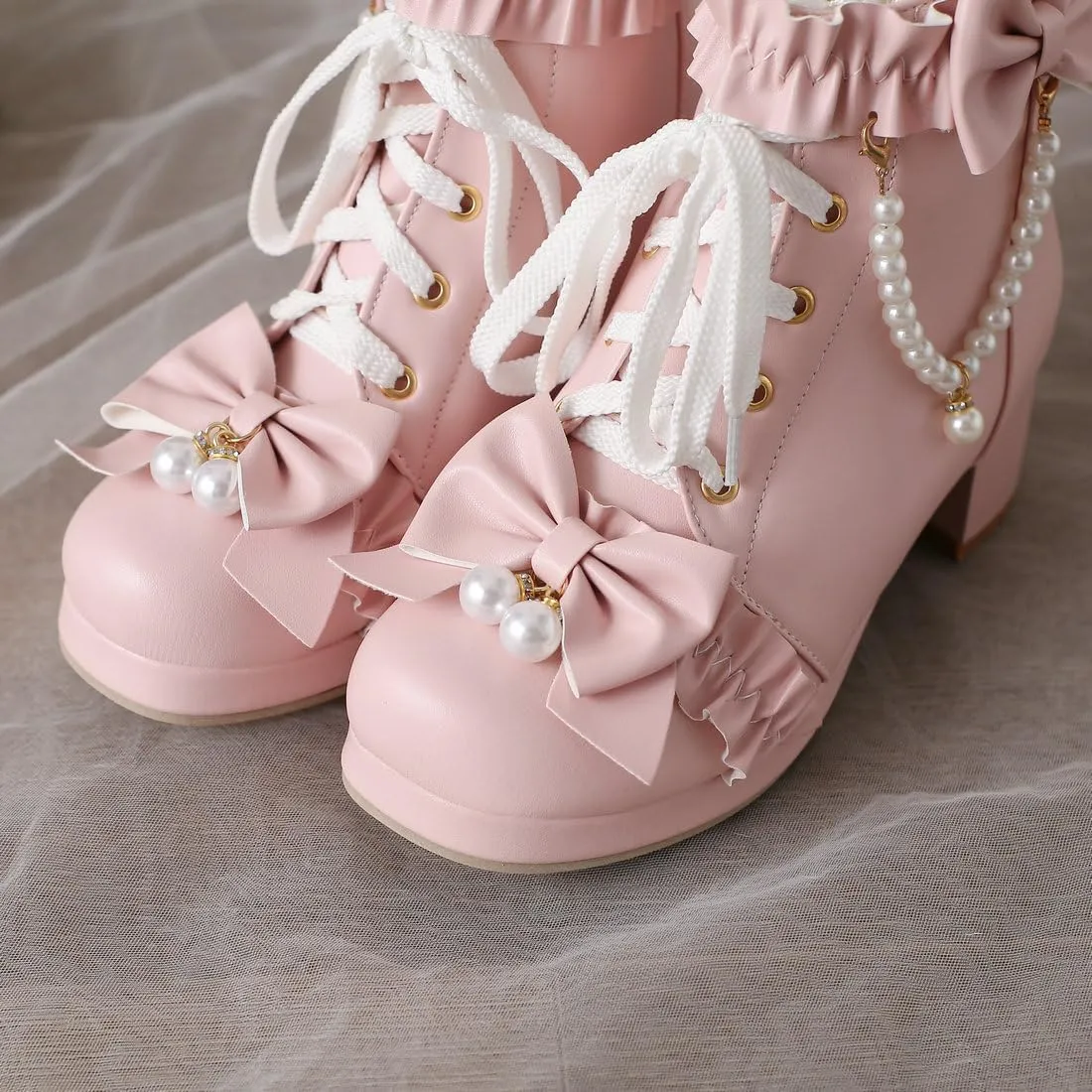 DINTAHA Kawaii Shoes For Women,Goth Lolita Platform Boots,Bow Ankle Boots Cute Sweet Cosplay Shoes