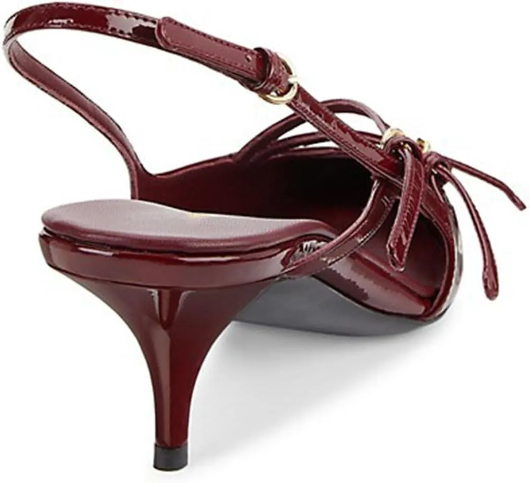 Divanne Slingback Heels for Women, Pointed Toe Kitten Heels Pumps Multi-Buckle Sling Back Shoes Low Heel Sandals Evening Party Wedding Shoes