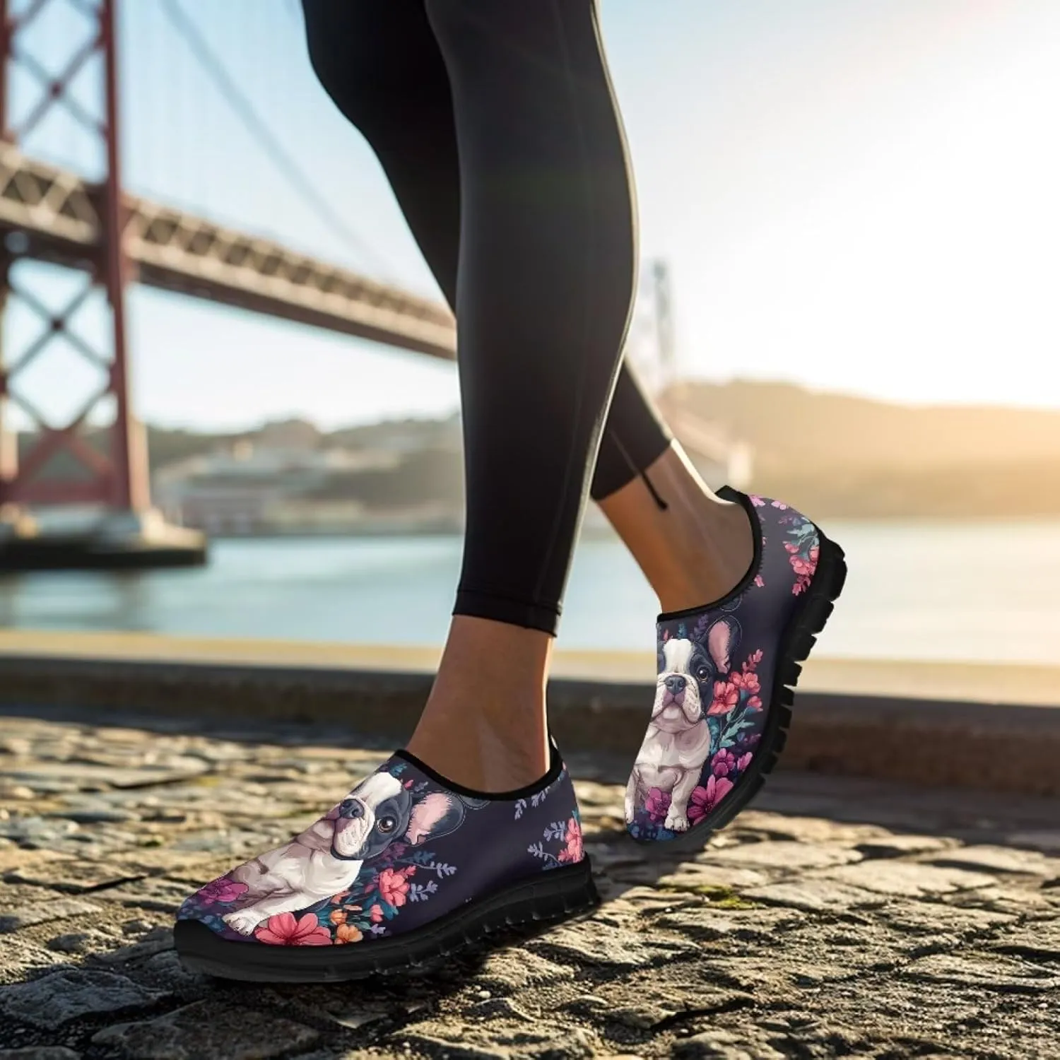 Dog Print Slip on Loafers for Women Anti-Skid Running Sneakers No Laces Breathable Sport Shoes