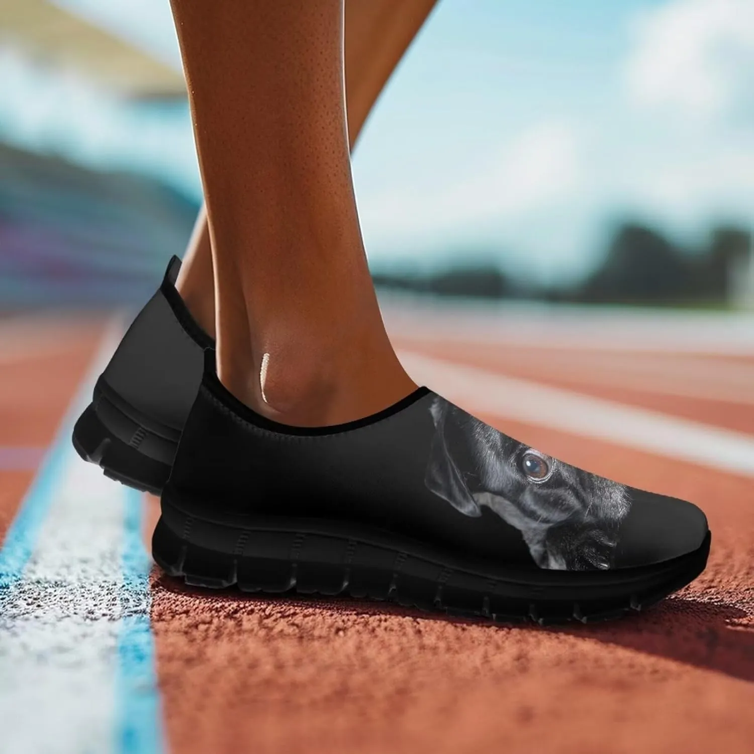 Dog Print Slip on Loafers for Women Anti-Skid Running Sneakers No Laces Breathable Sport Shoes