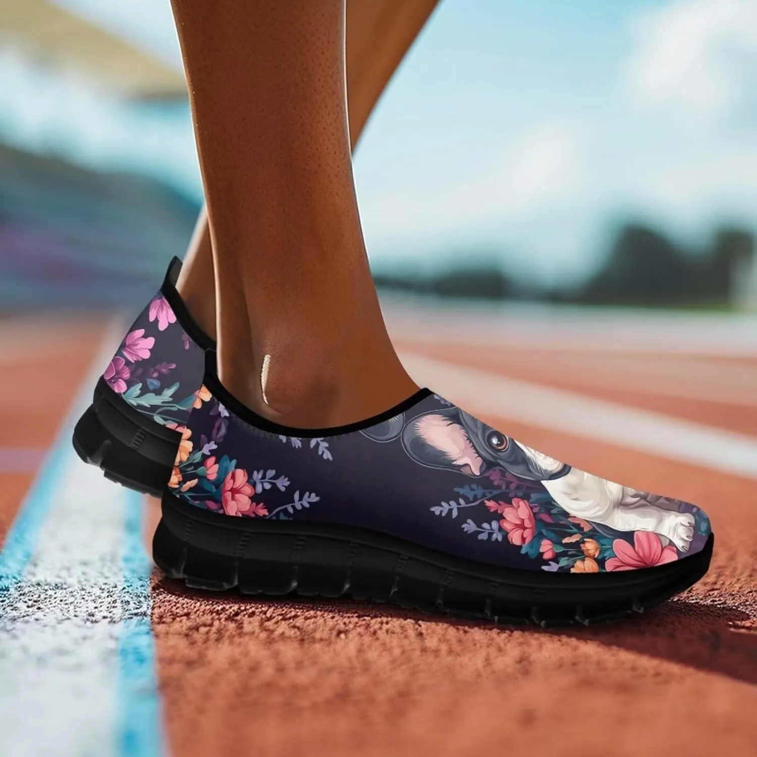 Dog Print Slip on Loafers for Women Anti-Skid Running Sneakers No Laces Breathable Sport Shoes