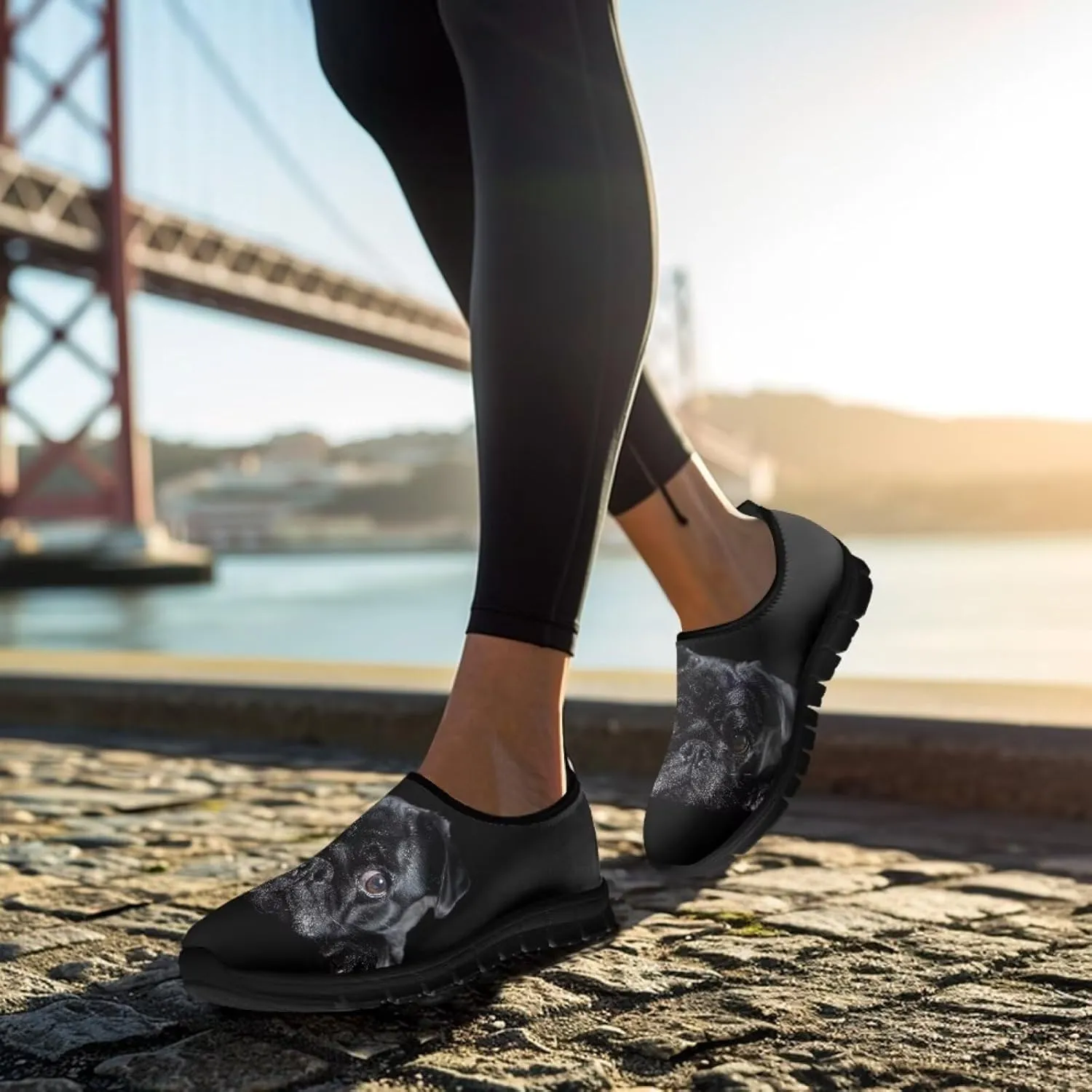 Dog Print Slip on Loafers for Women Anti-Skid Running Sneakers No Laces Breathable Sport Shoes