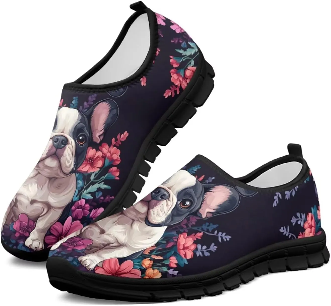 Dog Print Slip on Loafers for Women Anti-Skid Running Sneakers No Laces Breathable Sport Shoes