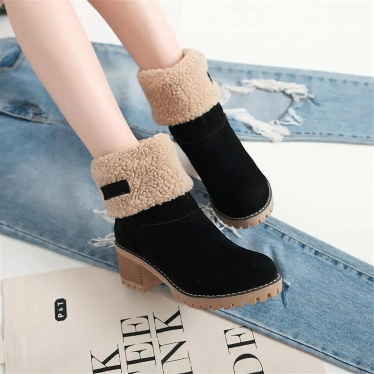 Dotmalls Boots, Dotmalls Seniors' Chunky Heel Winter Boots, Women's Chunky Heel Round Toe Snow Boots