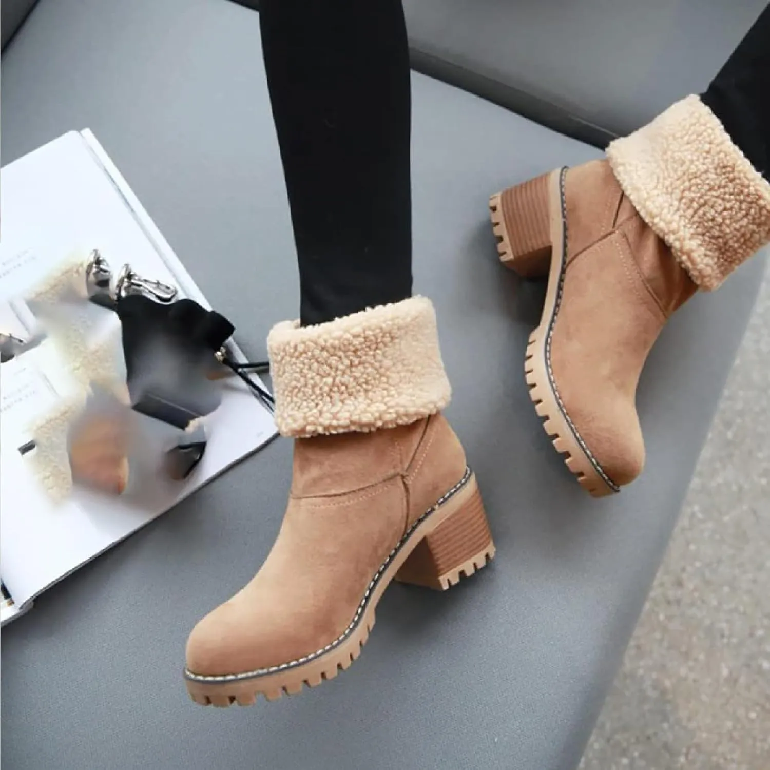 Dotmalls Boots, Dotmalls Seniors' Chunky Heel Winter Boots, Women's Chunky Heel Round Toe Snow Boots