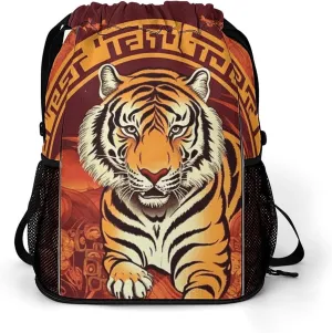Drawstring Backpack for Women Men Drawstring Gym Bag Lightweight Prosperity in The Year of The Tiger Backpack String Bag