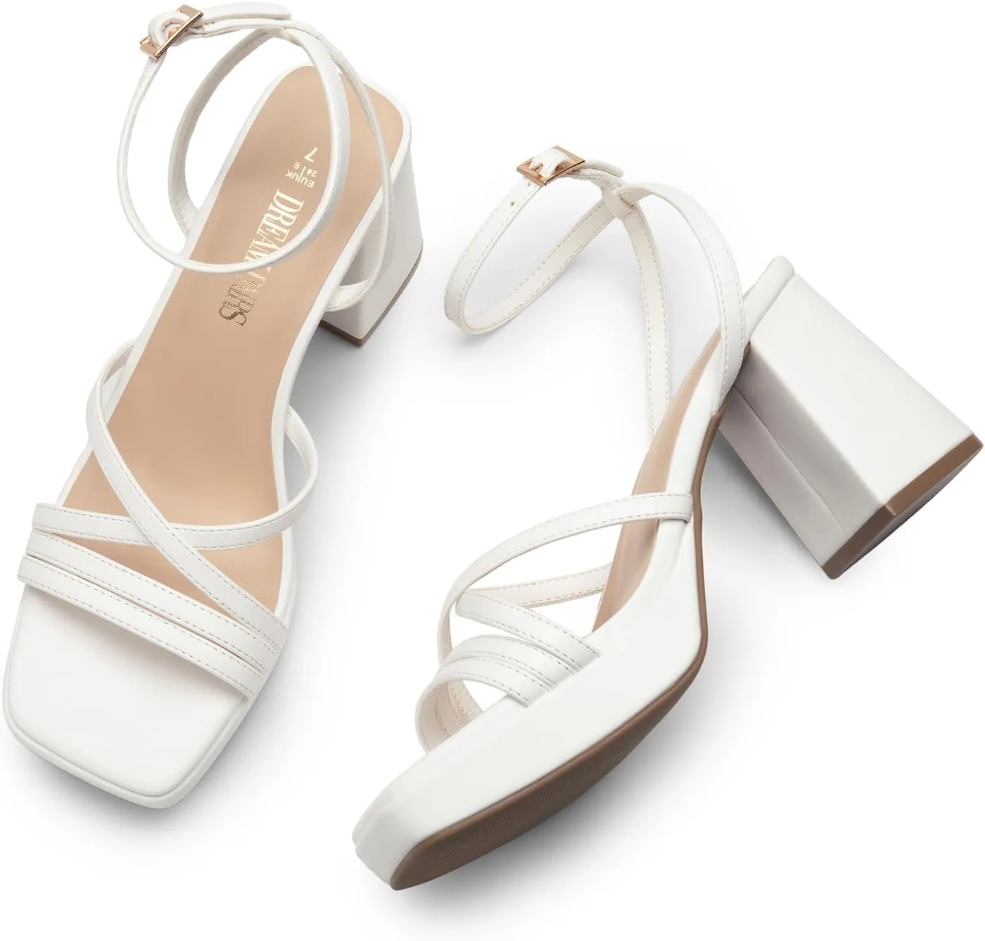 DREAM PAIRS Strappy Heels for Women Platform Chunky High 3-inch Heeled Sandals with Square Open Toe Ankle Buckle for Graduation Party Prom Daily Wedding