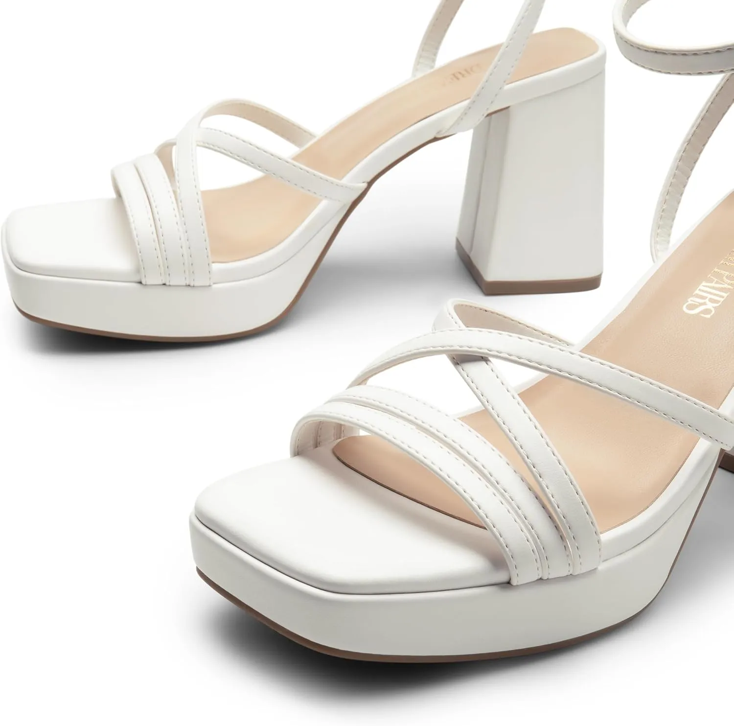 DREAM PAIRS Strappy Heels for Women Platform Chunky High 3-inch Heeled Sandals with Square Open Toe Ankle Buckle for Graduation Party Prom Daily Wedding