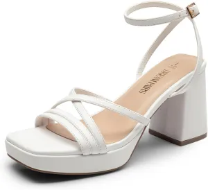 DREAM PAIRS Strappy Heels for Women Platform Chunky High 3-inch Heeled Sandals with Square Open Toe Ankle Buckle for Graduation Party Prom Daily Wedding