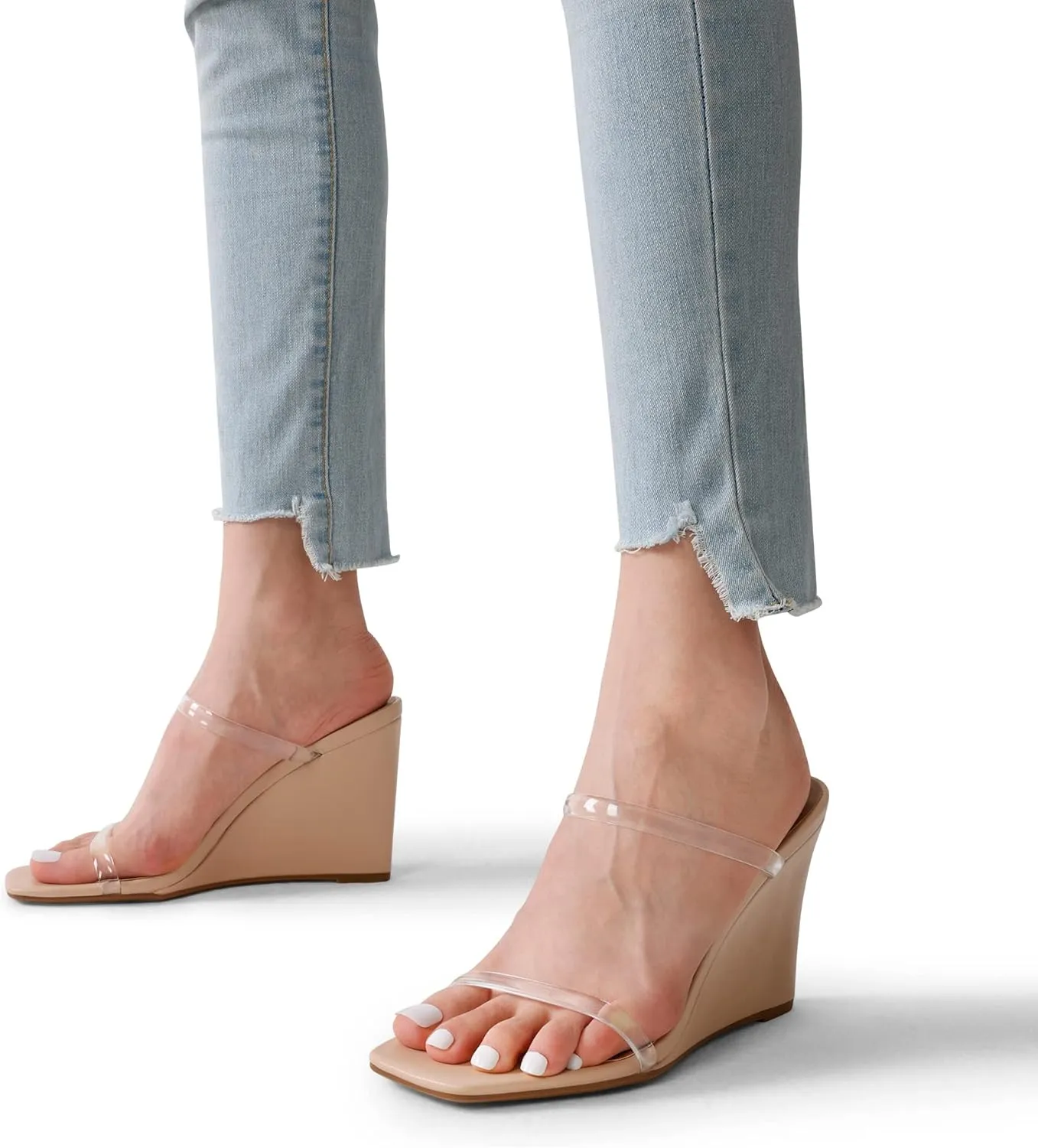 DREAM PAIRS Women's Slides Wedge Sandals Two Strap Square Open Toe Dress Shoes