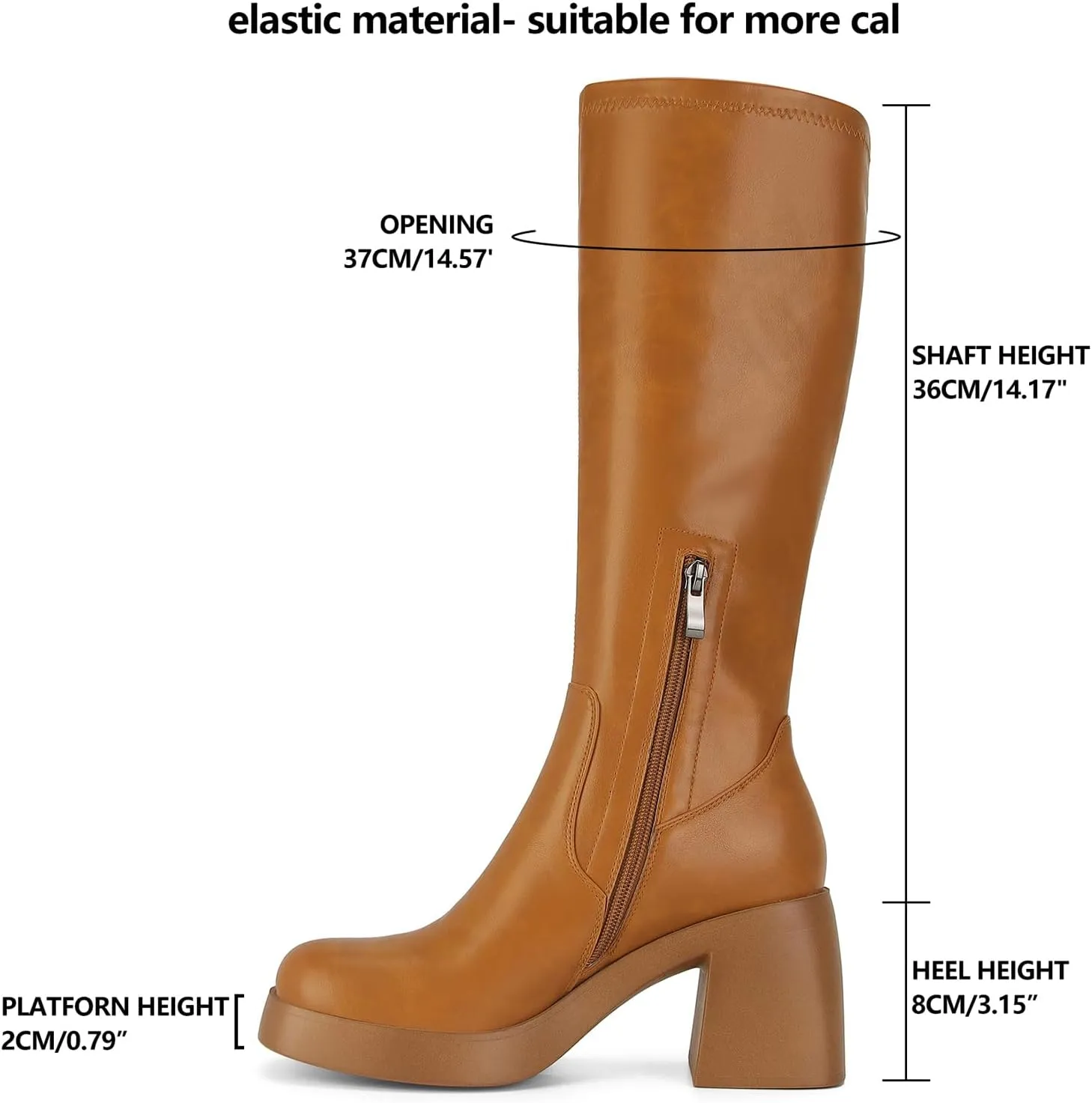 Dsevht Dark Red Leather Knee High Boots for Women Platform Chunky Block Heeled Burgundy Boots Square Toe and Side Zipper Design Fashion Dress 70s Gogo Boots