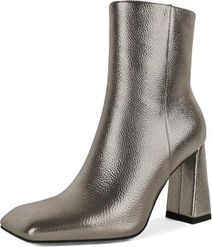 Eldof Square Toe Ankle Boots for Women Block Heel Chunky Gogo Boots High Heeled Short Booties Side Zipper 3 Inches