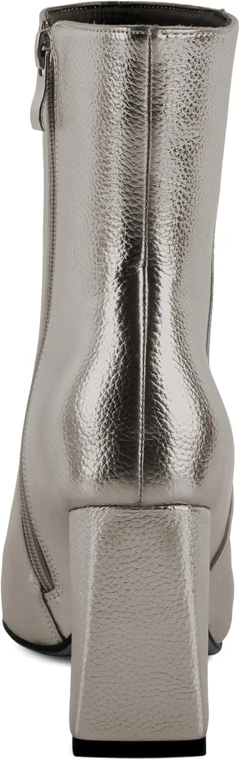 Eldof Square Toe Ankle Boots for Women Block Heel Chunky Gogo Boots High Heeled Short Booties Side Zipper 3 Inches