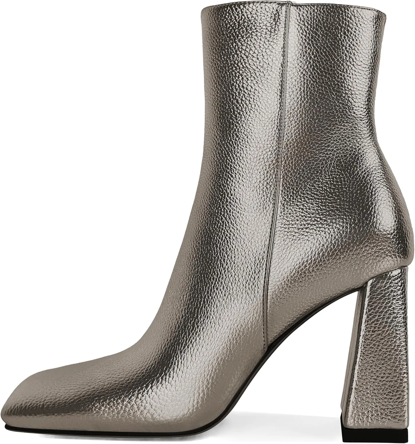 Eldof Square Toe Ankle Boots for Women Block Heel Chunky Gogo Boots High Heeled Short Booties Side Zipper 3 Inches