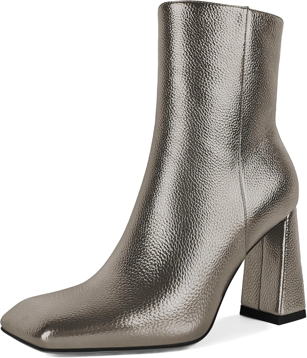Eldof Square Toe Ankle Boots for Women Block Heel Chunky Gogo Boots High Heeled Short Booties Side Zipper 3 Inches