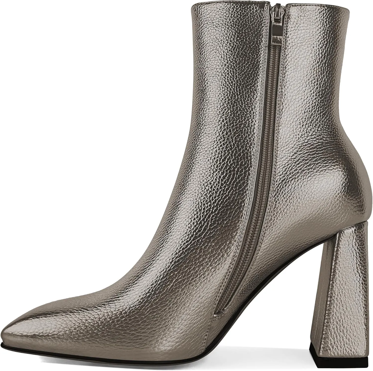 Eldof Square Toe Ankle Boots for Women Block Heel Chunky Gogo Boots High Heeled Short Booties Side Zipper 3 Inches