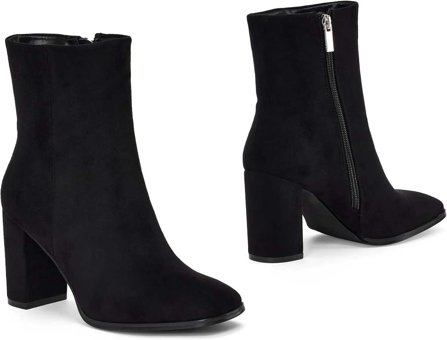 Elisabet Tang Women Ankle Boots 3 Inch Chunky Heel Side Zipper Ankle Booties with Square Toe