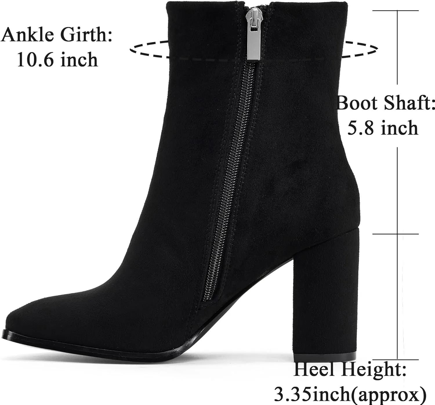 Elisabet Tang Women Ankle Boots 3 Inch Chunky Heel Side Zipper Ankle Booties with Square Toe