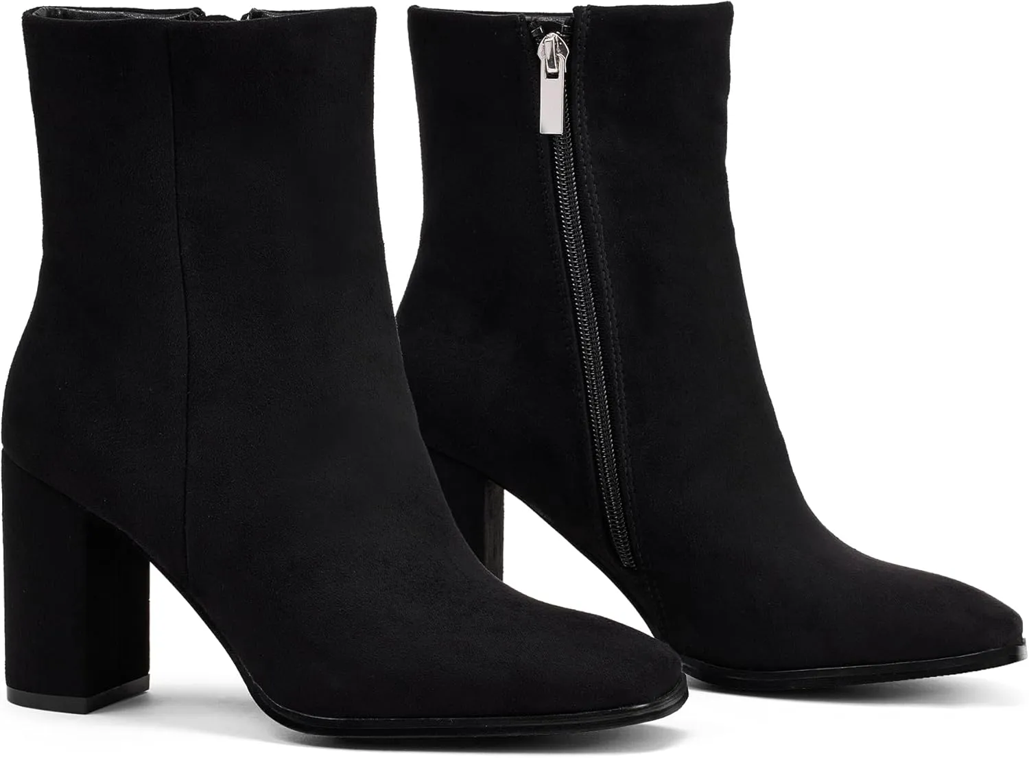 Elisabet Tang Women Ankle Boots 3 Inch Chunky Heel Side Zipper Ankle Booties with Square Toe