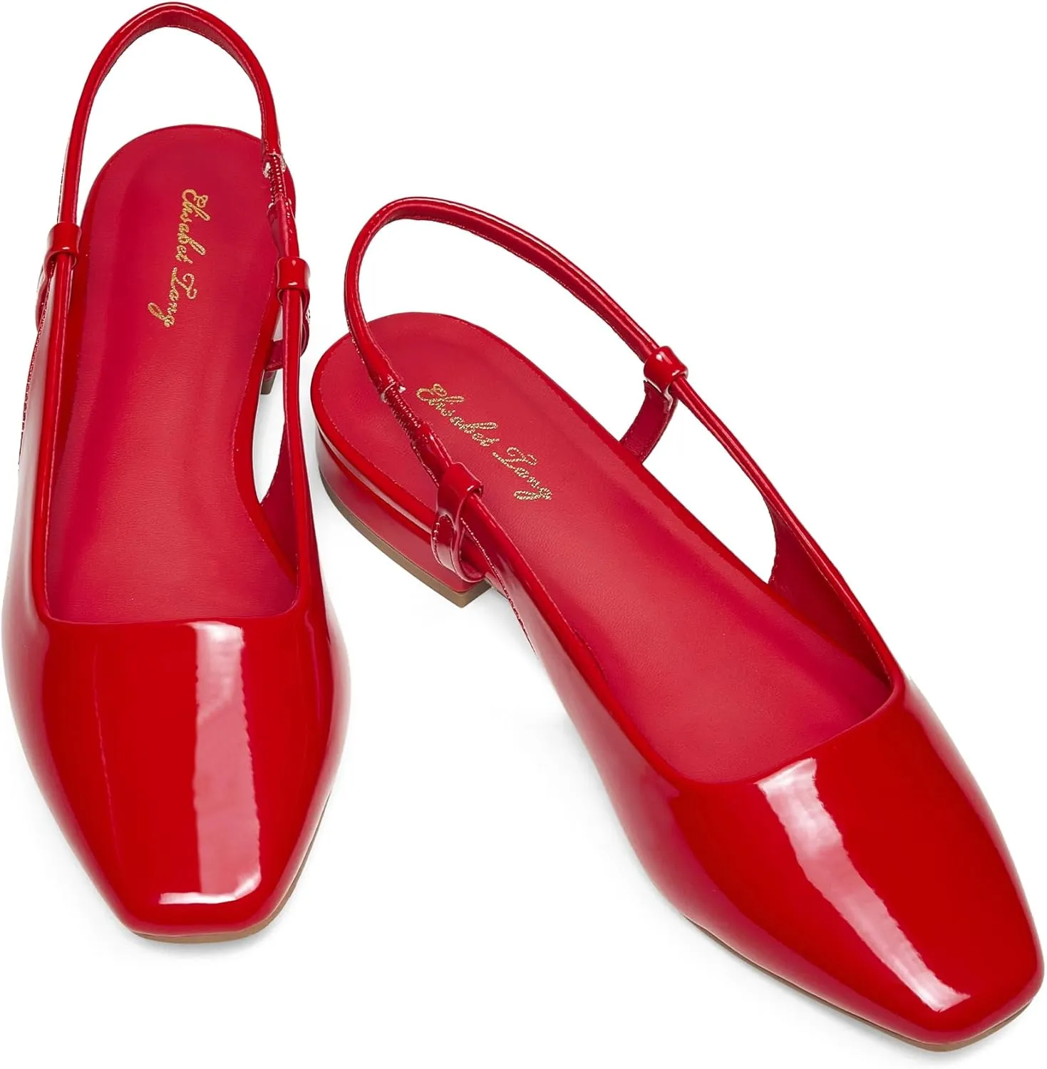 Elisabet Tang Women's Slingback Flats Closed Square Toe 1 Inch Slip-on Work Party Wedding Prom Casual Dressy Comfortable Flats
