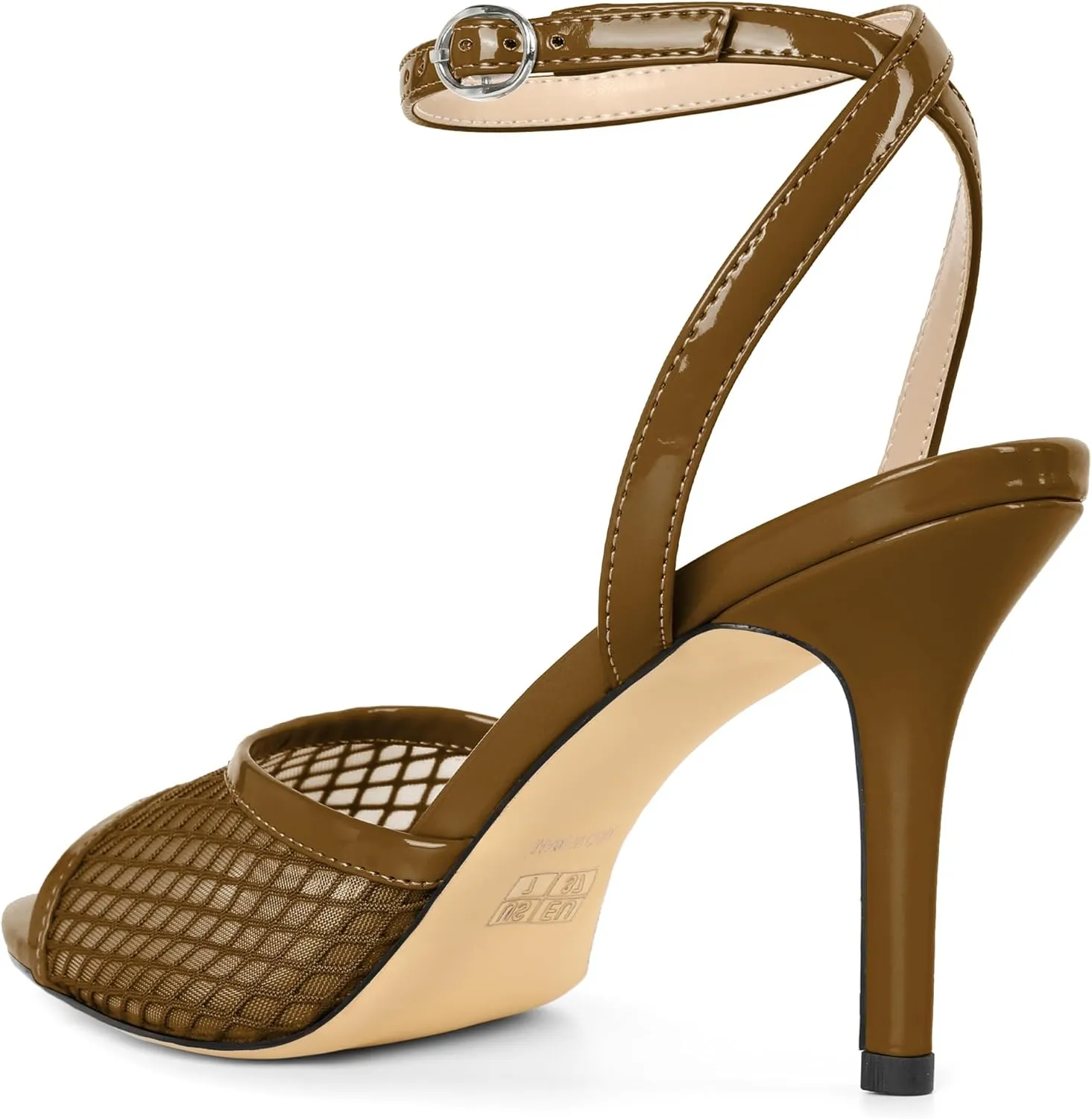 Esvowido Womens Mesh Heeled Sandals Pointed Peep Toe Ankle Strap 3.5 Inch Stiletto Heels for Wedding Office Party
