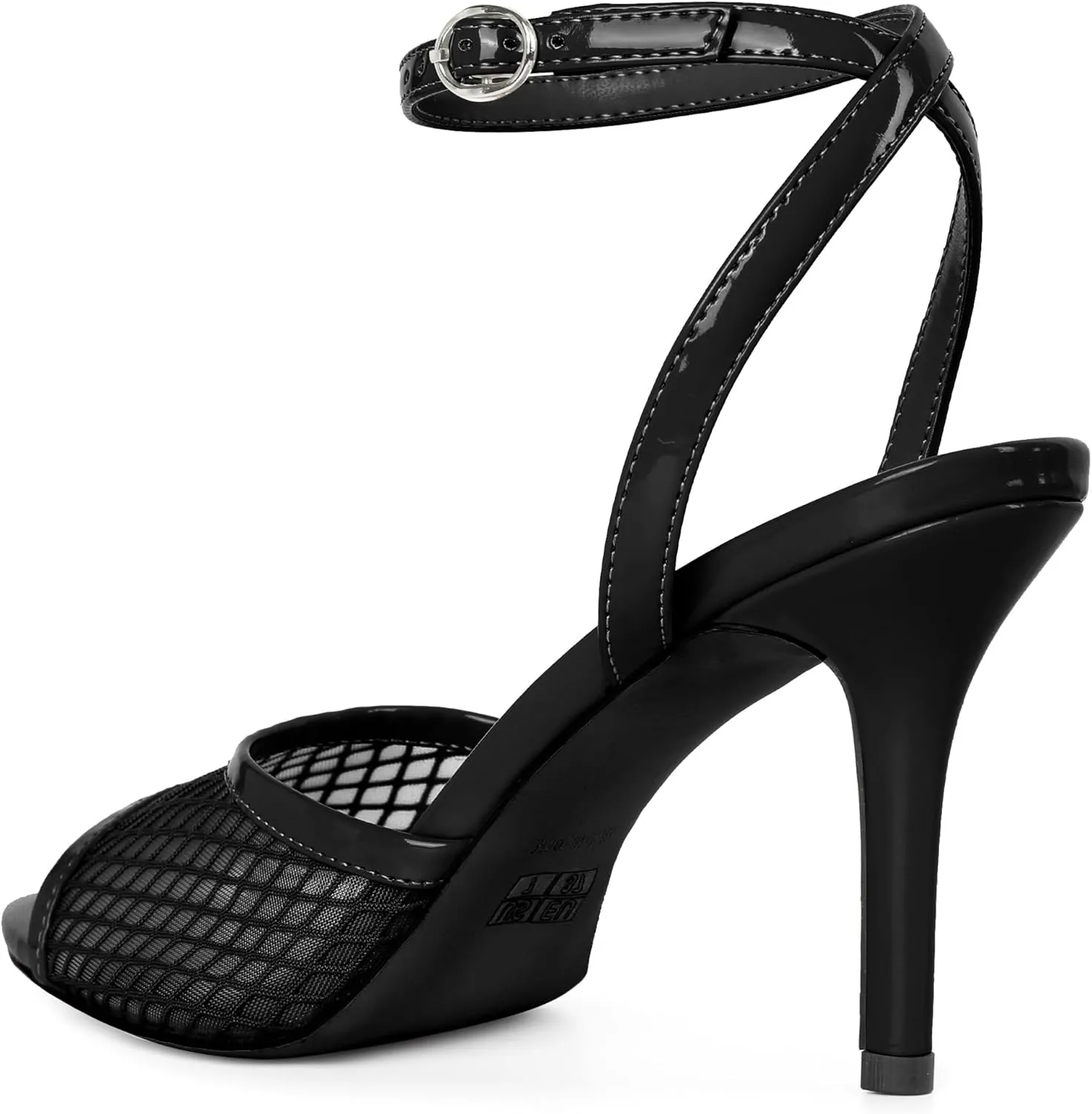 Esvowido Womens Mesh Heeled Sandals Pointed Peep Toe Ankle Strap 3.5 Inch Stiletto Heels for Wedding Office Party