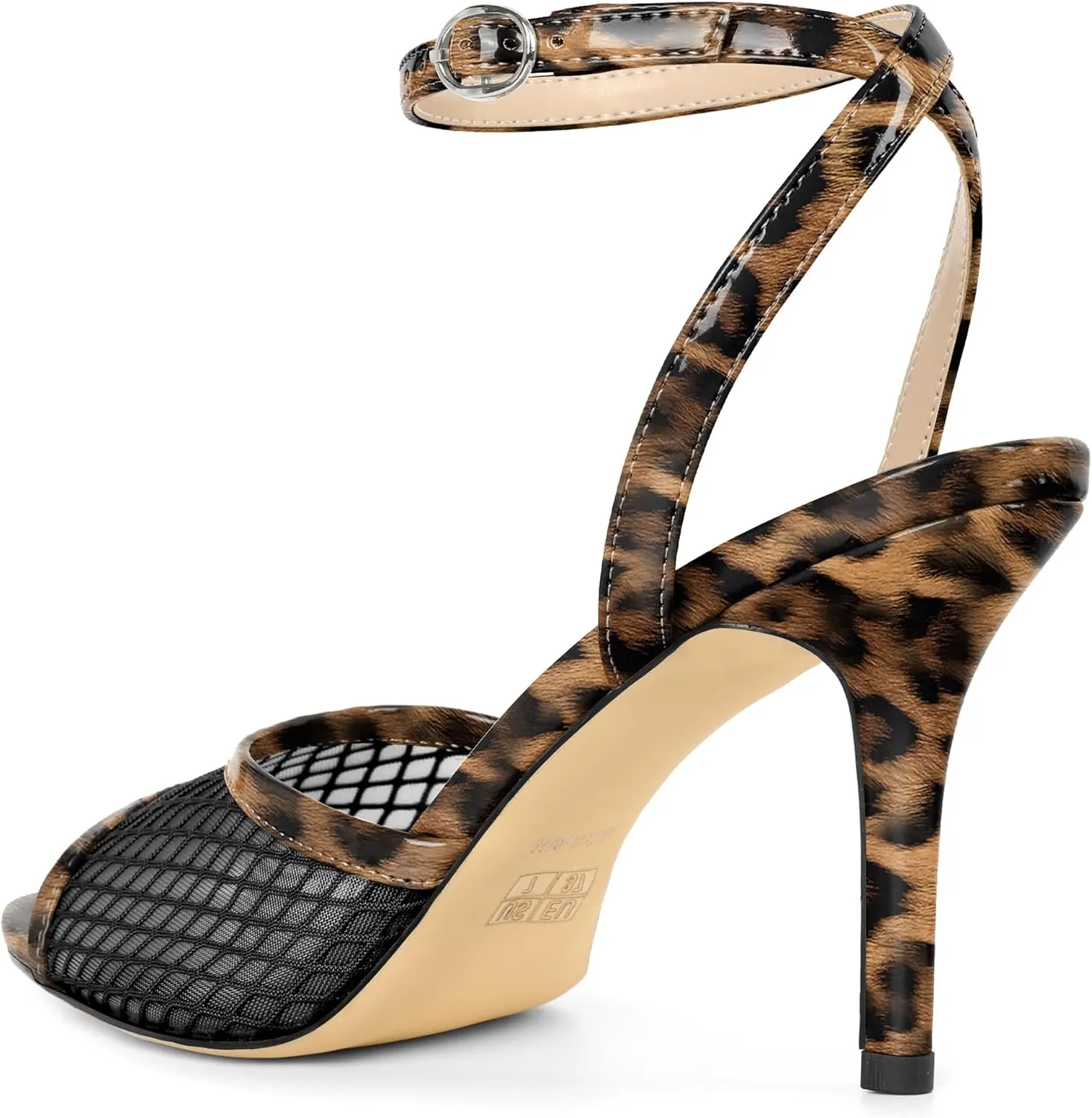 Esvowido Womens Mesh Heeled Sandals Pointed Peep Toe Ankle Strap 3.5 Inch Stiletto Heels for Wedding Office Party