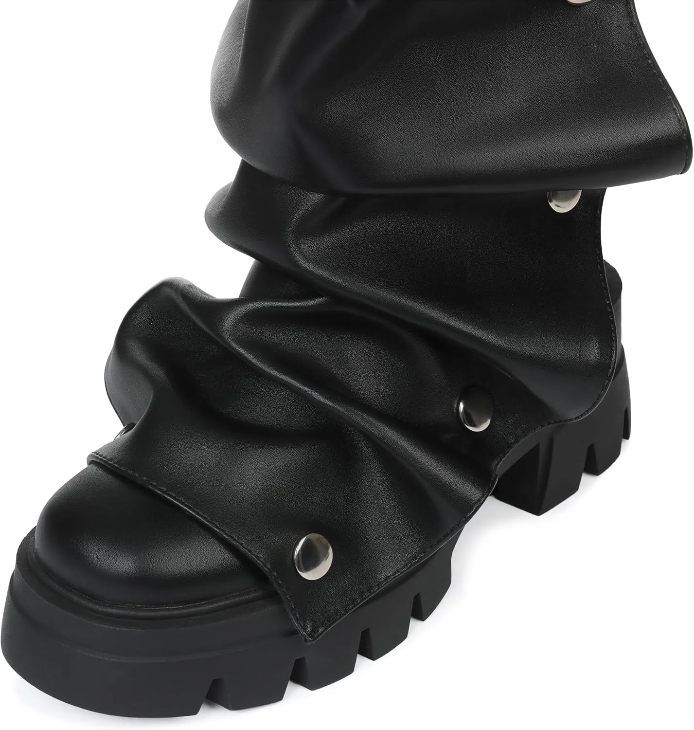 Eteridrey Fold Over Boots for Women Rounded Toe Mid Calf Pull up Platform Chunky Boots for Party Dress