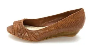 Favara Peep Toe Leather Wedge Pumps Nut Size 6