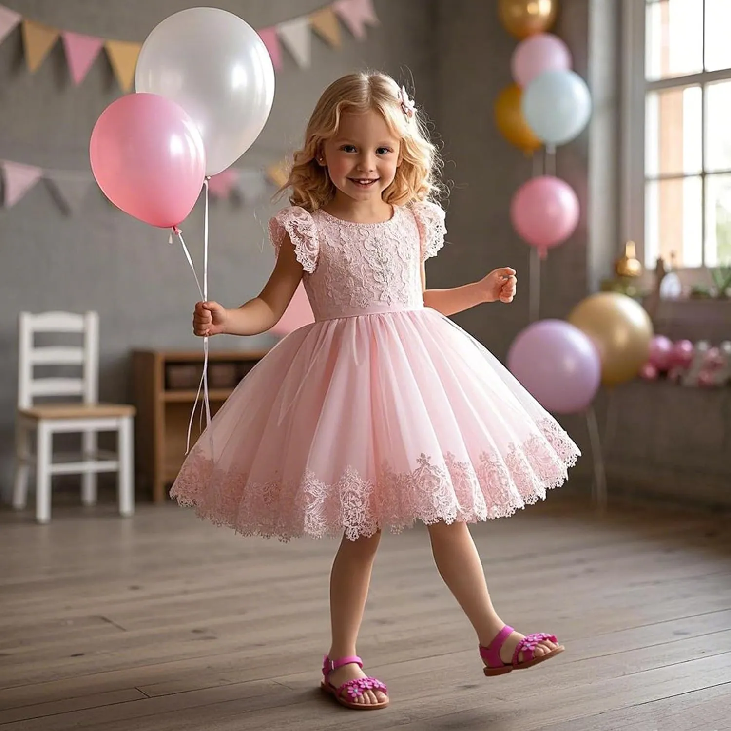 Flaryzone Toddler Little Girls Glitter Flower Open-Toe Flat Dress Sandals Summer Shoes