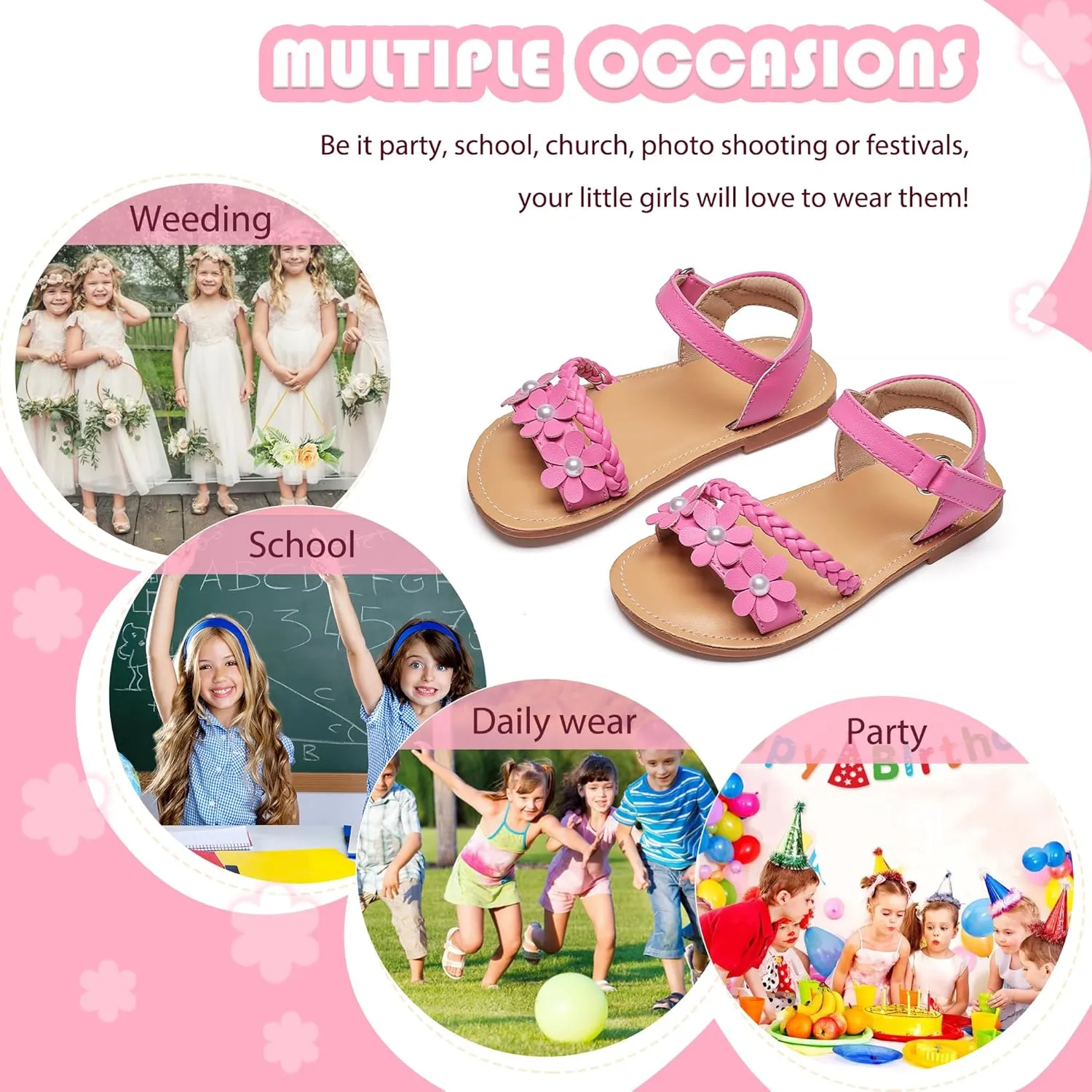 Flaryzone Toddler Little Girls Glitter Flower Open-Toe Flat Dress Sandals Summer Shoes