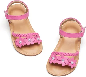 Flaryzone Toddler Little Girls Glitter Flower Open-Toe Flat Dress Sandals Summer Shoes