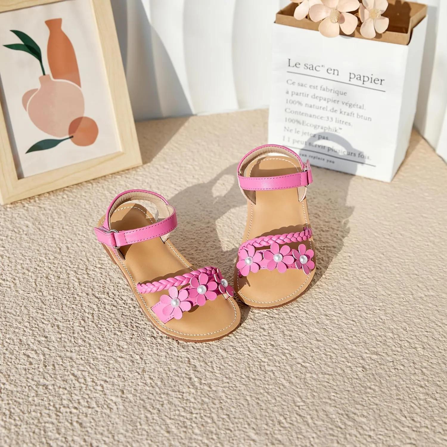 Flaryzone Toddler Little Girls Glitter Flower Open-Toe Flat Dress Sandals Summer Shoes
