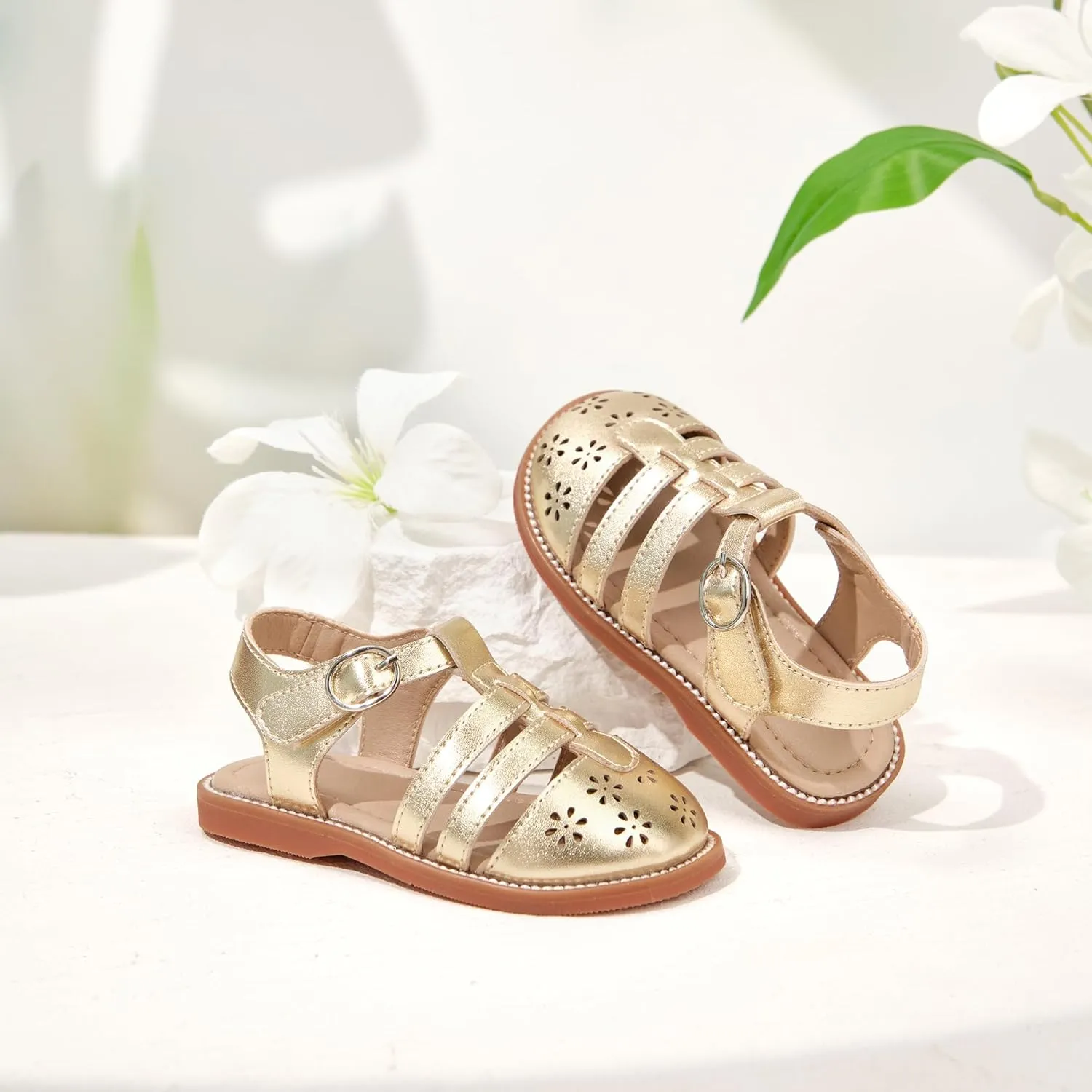 Flaryzone Toddler Little Girls Glitter Flower Open-Toe Flat Dress Sandals Summer Shoes