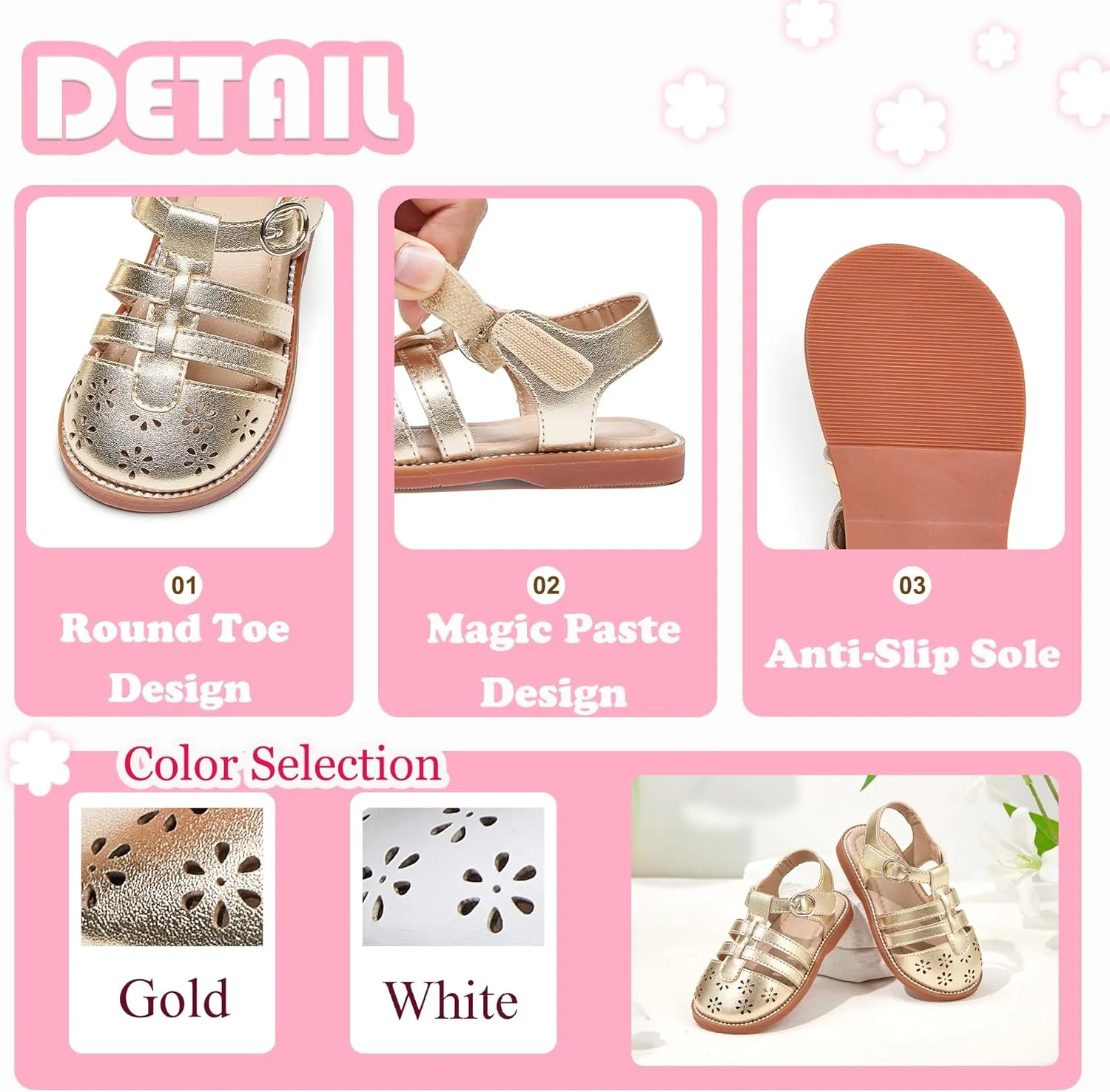 Flaryzone Toddler Little Girls Glitter Flower Open-Toe Flat Dress Sandals Summer Shoes
