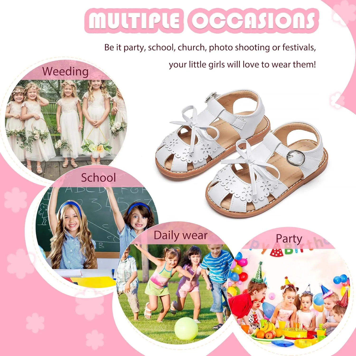 Flaryzone Toddler Little Girls Glitter Flower Open-Toe Flat Dress Sandals Summer Shoes