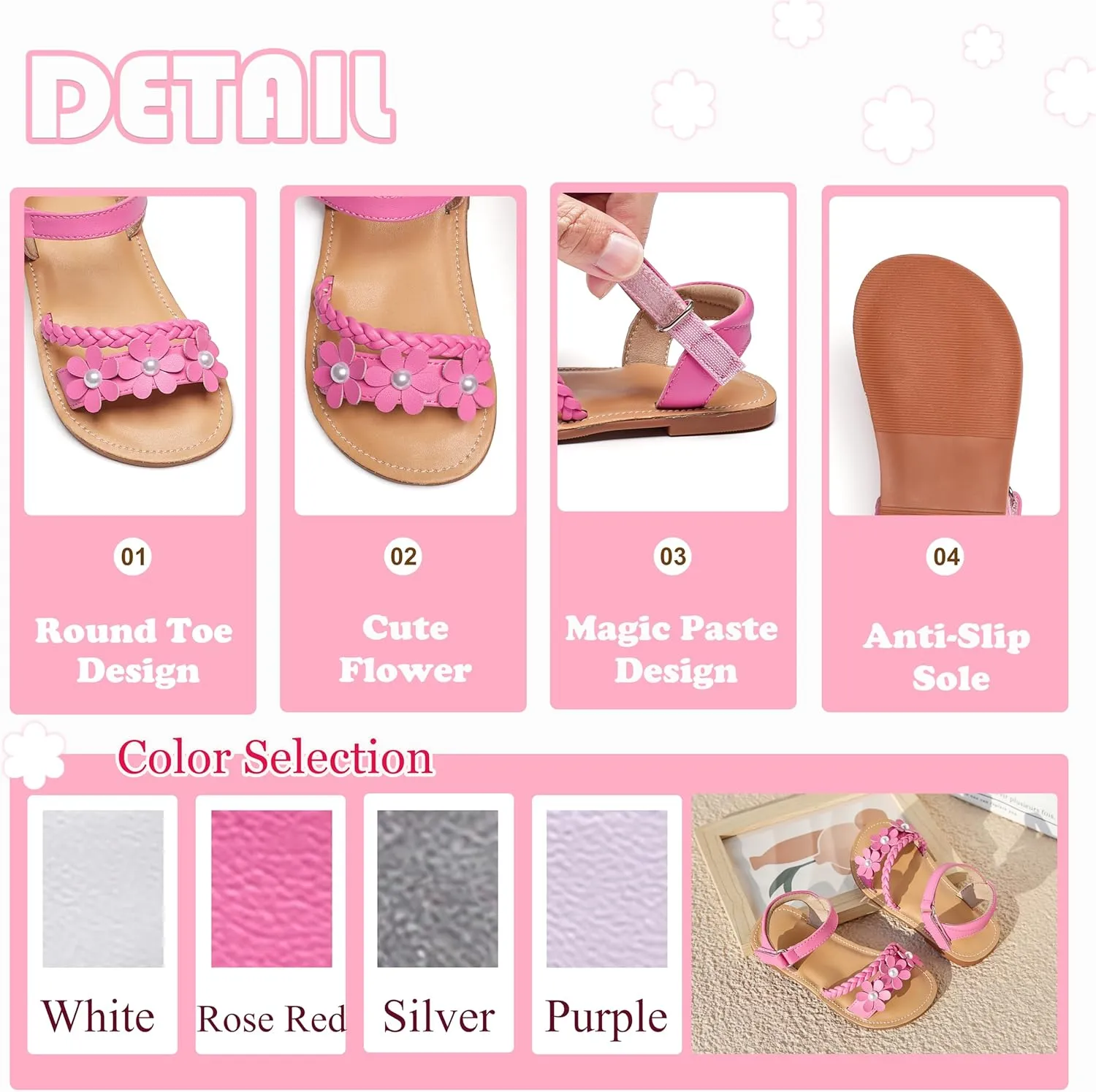 Flaryzone Toddler Little Girls Glitter Flower Open-Toe Flat Dress Sandals Summer Shoes