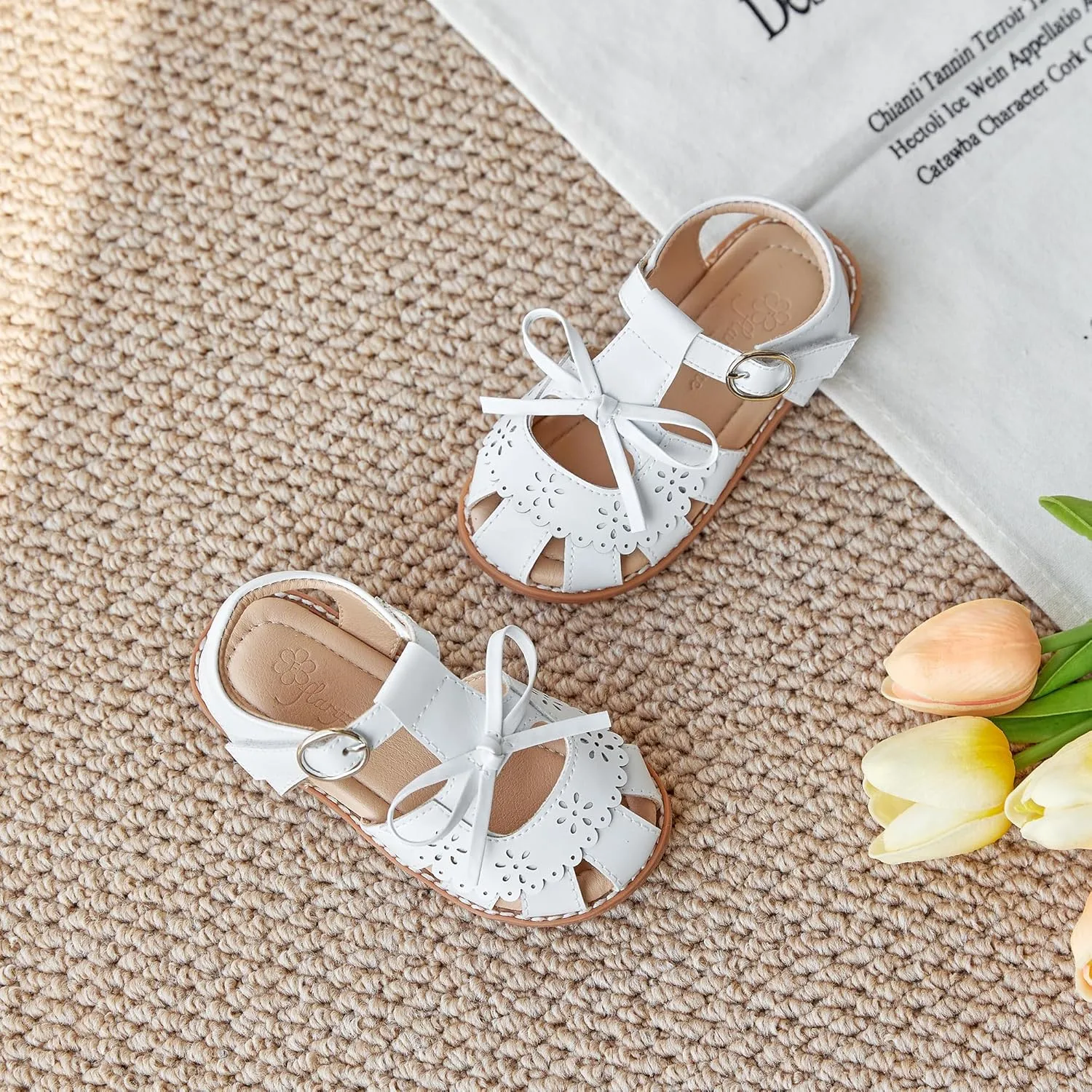 Flaryzone Toddler Little Girls Glitter Flower Open-Toe Flat Dress Sandals Summer Shoes